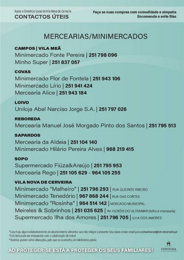 Contactos Mercearias, minimercados