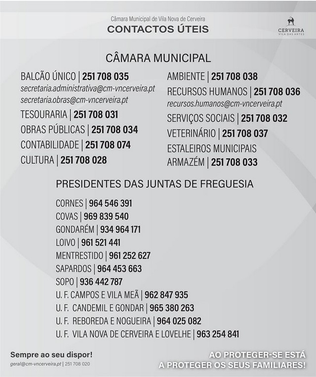 Contactos Servi&ccedil;os Municipais e Presidentes de Junta de Freguesia